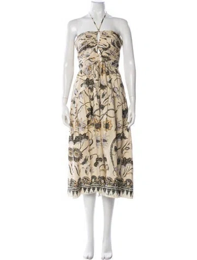 Pre-owned Ulla Johnson Floral Print Midi Length Dress In Neutral