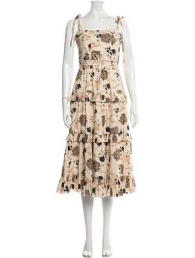 Pre-owned Ulla Johnson Floral Print Midi Length Dress In Neutral