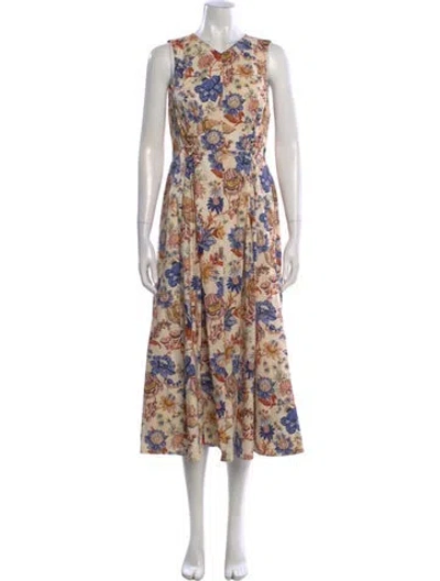 Pre-owned Ulla Johnson Floral Print Midi Length Dress In Neutral