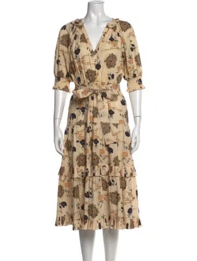 Pre-owned Ulla Johnson Floral Print Midi Length Dress In Neutral
