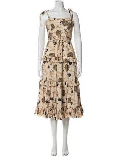 Pre-owned Ulla Johnson Floral Print Midi Length Dress In Neutral