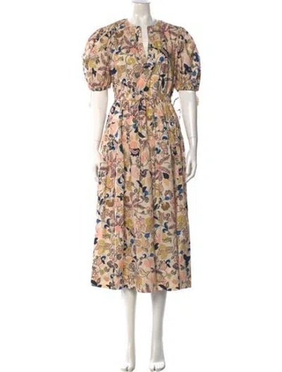 Pre-owned Ulla Johnson Floral Print Midi Length Dress In Neutral