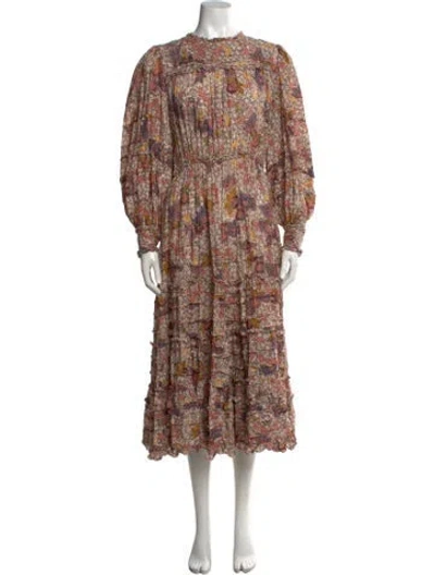 Pre-owned Ulla Johnson Floral Print Midi Length Dress In Neutral