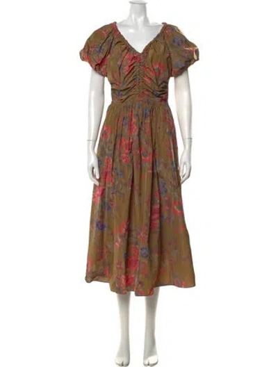 Pre-owned Ulla Johnson Floral Print Midi Length Dress In Neutral