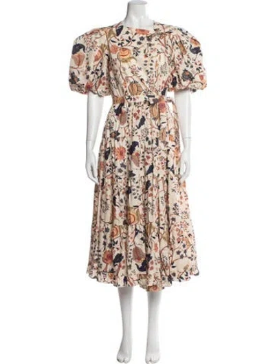Pre-owned Ulla Johnson Floral Print Midi Length Dress In Neutral