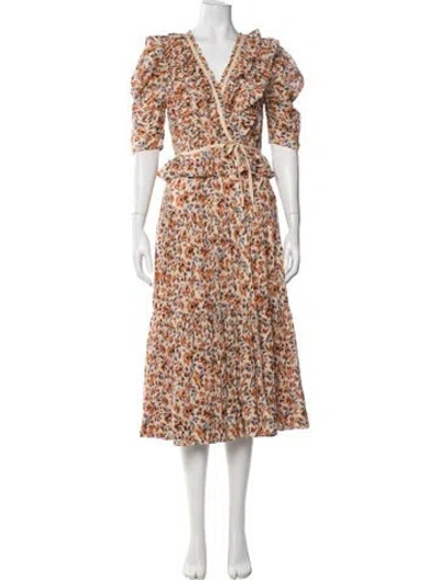 Pre-owned Ulla Johnson Floral Print Midi Length Dress In Neutral