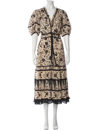 Pre-owned Ulla Johnson Floral Print Midi Length Dress In Neutral