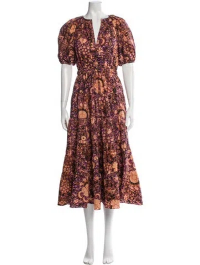 Pre-owned Ulla Johnson Floral Print Midi Length Dress In Neutrals