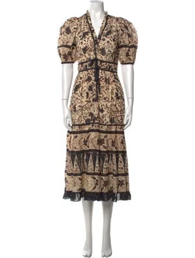 Pre-owned Ulla Johnson Floral Print Midi Length Dress In Neutrals