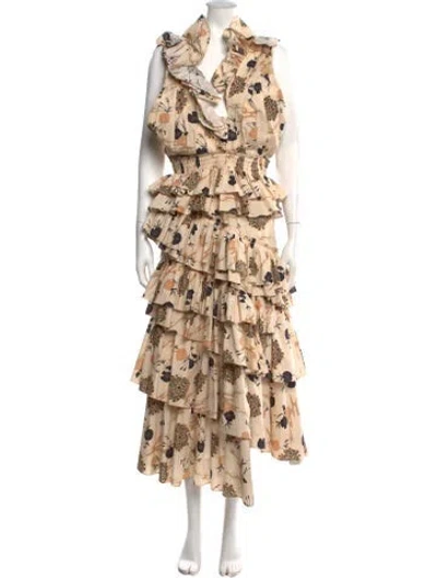 Pre-owned Ulla Johnson Floral Print Midi Length Dress In Neutrals