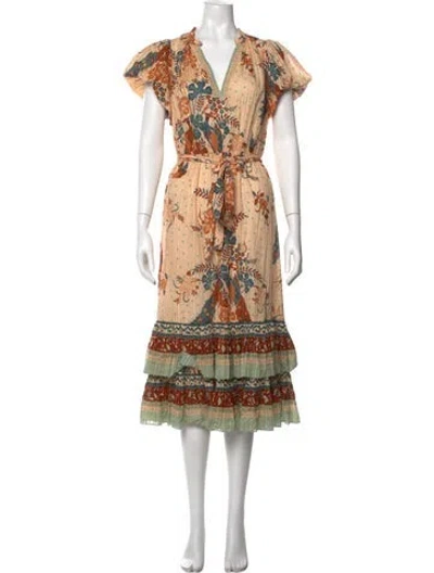 Pre-owned Ulla Johnson Floral Print Midi Length Dress In Neutrals