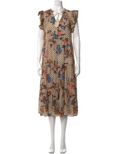 Pre-owned Ulla Johnson Floral Print Midi Length Dress In Neutrals