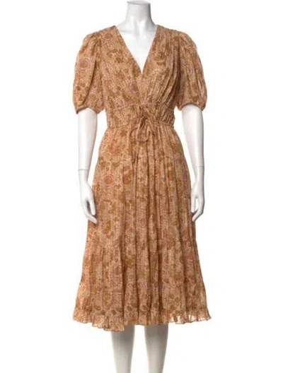 Pre-owned Ulla Johnson Floral Print Midi Length Dress In Neutrals