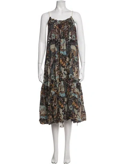 Pre-owned Ulla Johnson Floral Print Midi Length Dress In Neutrals