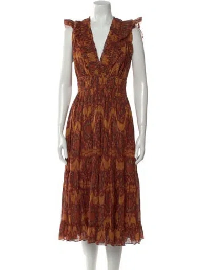 Pre-owned Ulla Johnson Floral Print Midi Length Dress In Orange