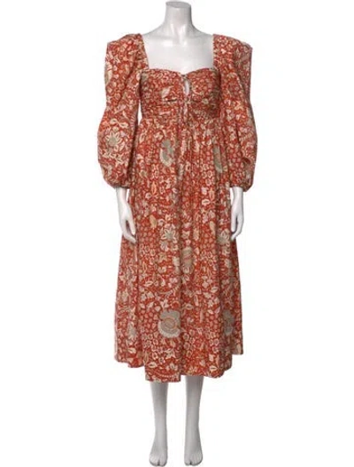 Pre-owned Ulla Johnson Floral Print Midi Length Dress In Orange
