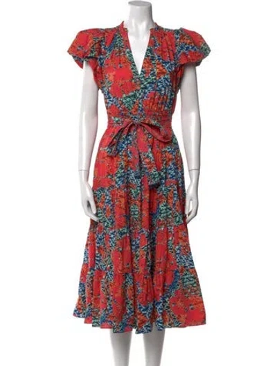 Pre-owned Ulla Johnson Floral Print Midi Length Dress In Orange