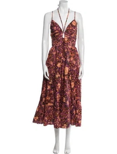 Pre-owned Ulla Johnson Floral Print Midi Length Dress In Orange