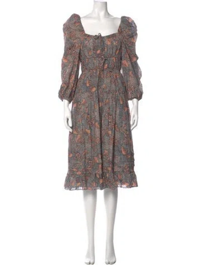 Pre-owned Ulla Johnson Floral Print Midi Length Dress In Orange
