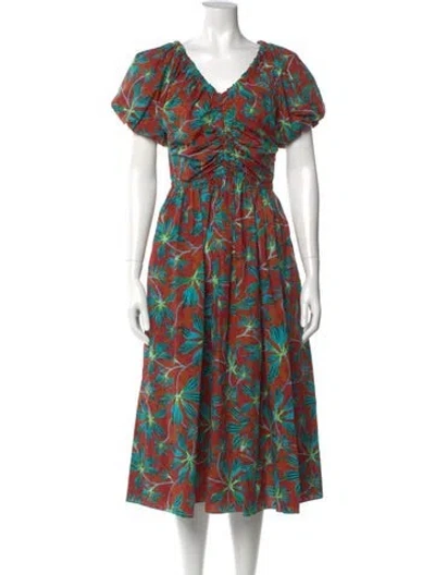 Pre-owned Ulla Johnson Floral Print Midi Length Dress In Orange