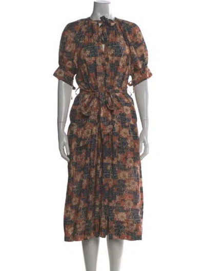 Pre-owned Ulla Johnson Floral Print Midi Length Dress In Orange