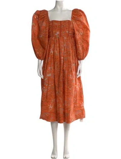 Pre-owned Ulla Johnson Floral Print Midi Length Dress In Orange