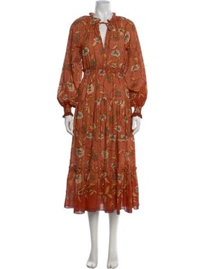 Pre-owned Ulla Johnson Floral Print Midi Length Dress In Orange