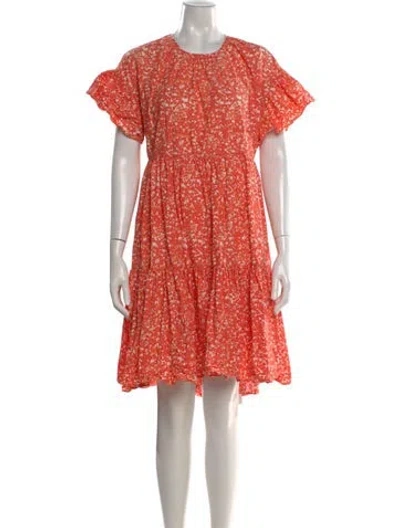 Pre-owned Ulla Johnson Floral Print Midi Length Dress In Orange