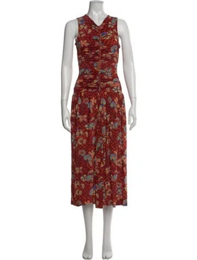 Pre-owned Ulla Johnson Floral Print Midi Length Dress In Orange