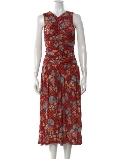 Pre-owned Ulla Johnson Floral Print Midi Length Dress In Orange