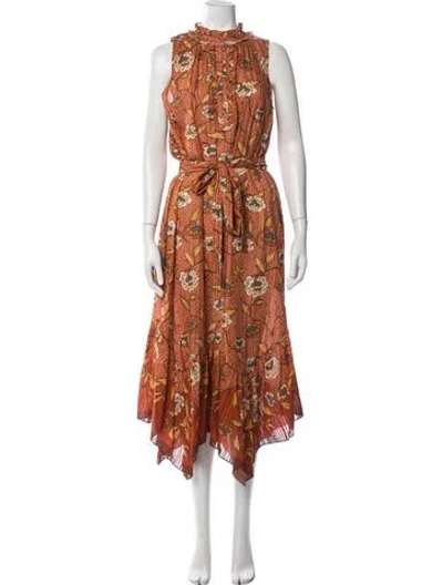 Pre-owned Ulla Johnson Floral Print Midi Length Dress In Orange