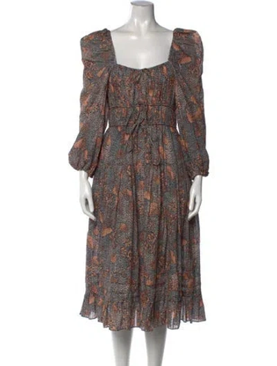 Pre-owned Ulla Johnson Floral Print Midi Length Dress In Orange
