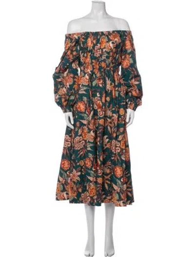 Pre-owned Ulla Johnson Floral Print Midi Length Dress In Orange