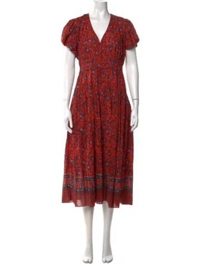 Pre-owned Ulla Johnson Floral Print Midi Length Dress In Orange