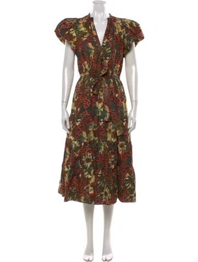 Pre-owned Ulla Johnson Floral Print Midi Length Dress In Orange
