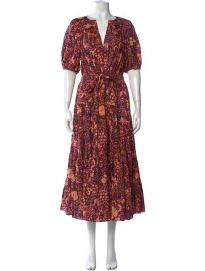 Pre-owned Ulla Johnson Floral Print Midi Length Dress In Orange/purple