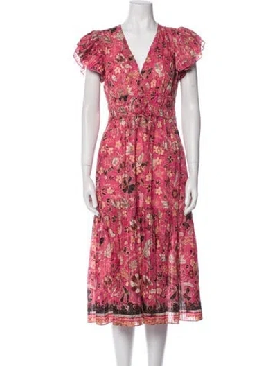 Pre-owned Ulla Johnson Floral Print Midi Length Dress In Pink