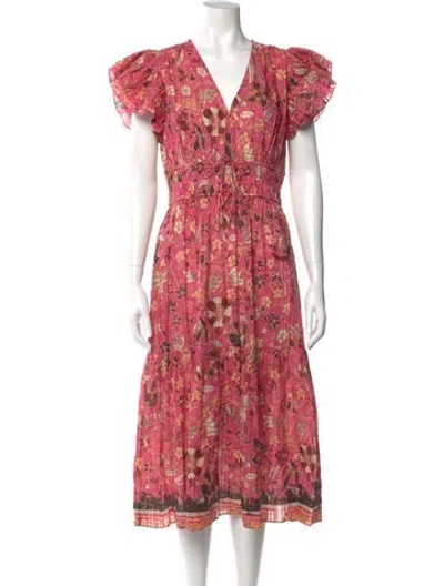 Pre-owned Ulla Johnson Floral Print Midi Length Dress In Pink