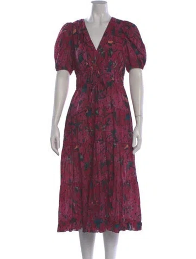 Pre-owned Ulla Johnson Floral Print Midi Length Dress In Pink