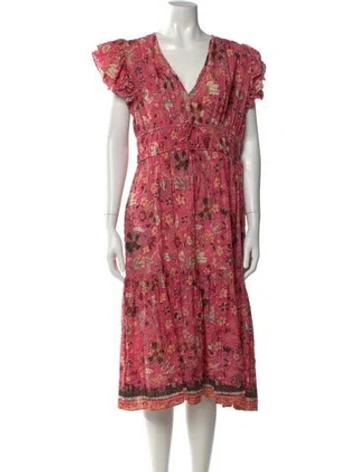 Pre-owned Ulla Johnson Floral Print Midi Length Dress In Pink