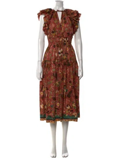 Pre-owned Ulla Johnson Floral Print Midi Length Dress In Pink