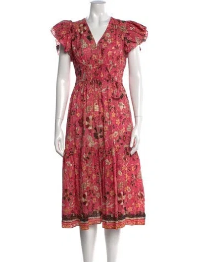 Pre-owned Ulla Johnson Floral Print Midi Length Dress In Pink