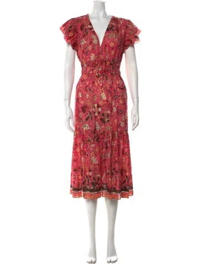 Pre-owned Ulla Johnson Floral Print Midi Length Dress In Pink