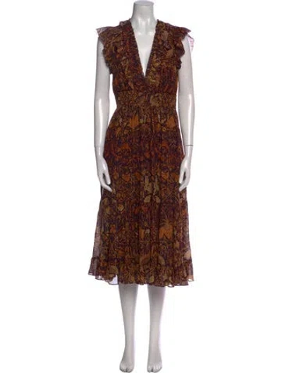 Pre-owned Ulla Johnson Floral Print Midi Length Dress In Purple