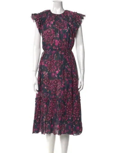 Pre-owned Ulla Johnson Floral Print Midi Length Dress In Purple