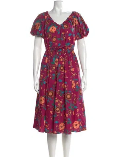 Pre-owned Ulla Johnson Floral Print Midi Length Dress In Purple