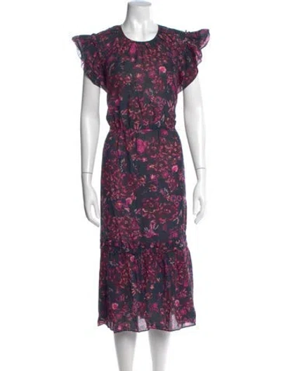 Pre-owned Ulla Johnson Floral Print Midi Length Dress In Purple