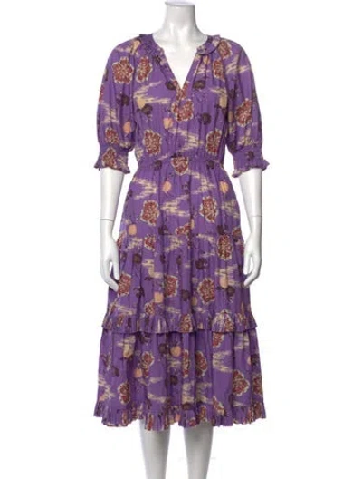 Pre-owned Ulla Johnson Floral Print Midi Length Dress In Purple