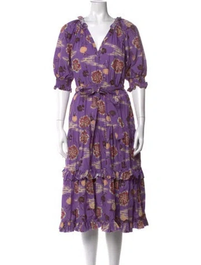 Pre-owned Ulla Johnson Floral Print Midi Length Dress In Purple