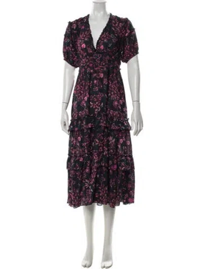 Pre-owned Ulla Johnson Floral Print Midi Length Dress In Purple